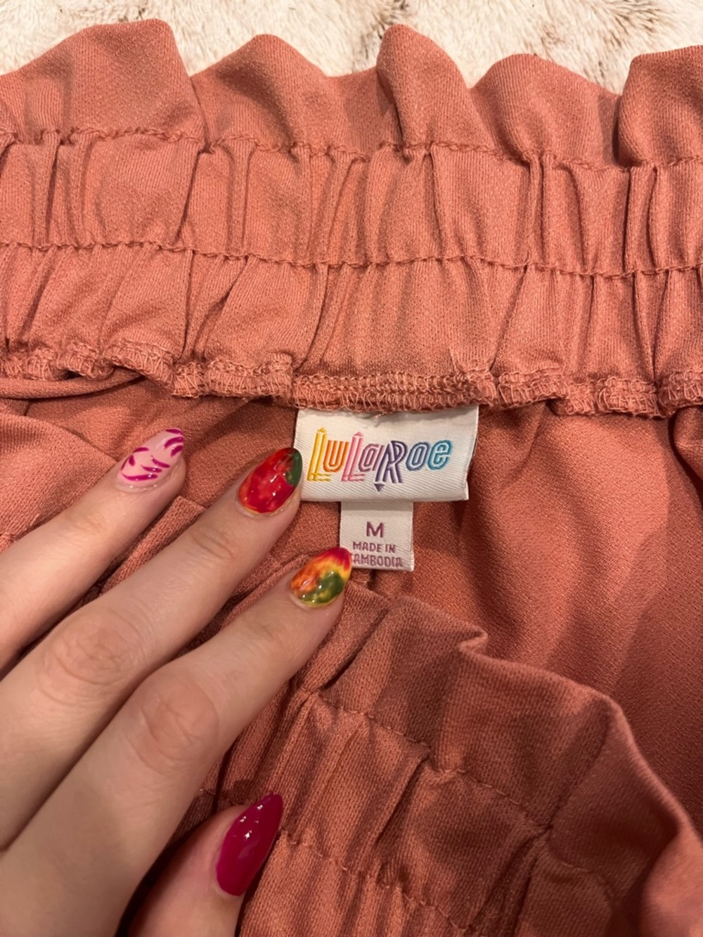 LuLaRoe Rusty Coral Elastic Tie Waist Flowy Shorts
